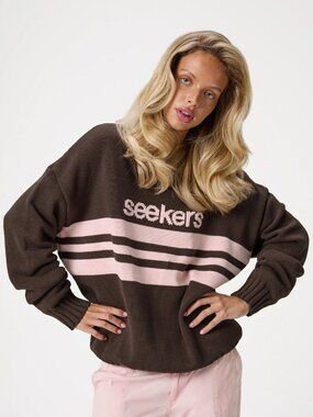 Sisters and Seekers women's high neck jumper knit long sleeve Peggy pink brown